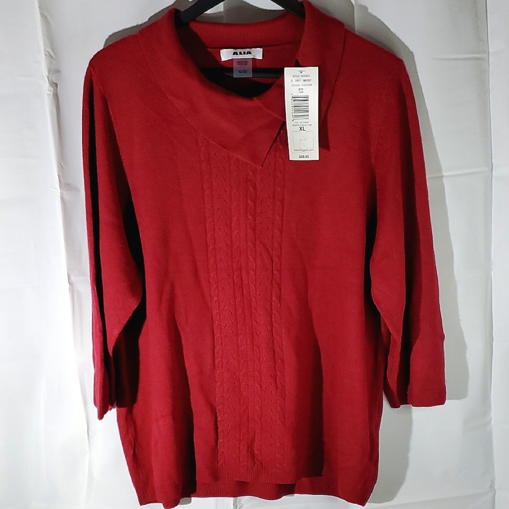 NWT Alia Women's Deep Red/Burgundy Cable Knit Sweater - XLarge